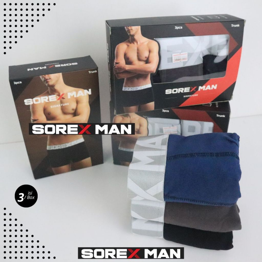 (3 PCS) Sorex Man Boxer Katun Pria CD LK M 3019 | Boxer Pria merek Sorex