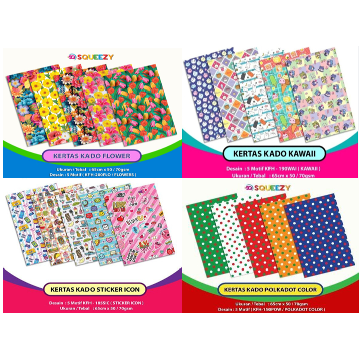 

(10 Lembar) Kertas Kado SQUEEZY Motif Dewasa Anak / Bungkus Tema Gift Wrapping Paper / Hadiah