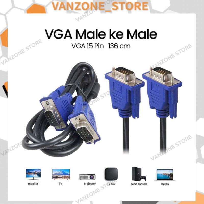 Kabel VGA Monitor PC Proyektor Male ke Male Panjang 140CM