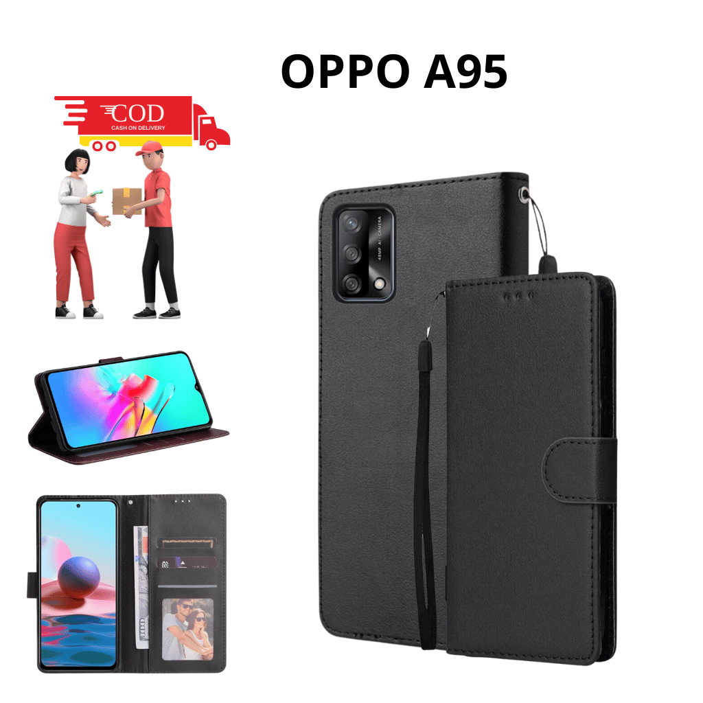FLIP COVER OPPO A95 LEATHER CASE FLIP CASE WALLET CASING DOMPET CASING HP SILIKON