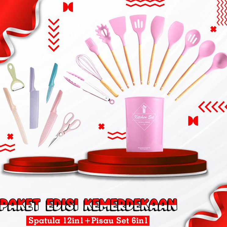 Super Stock  SS Paket Combo Merdeka Sale Spatula 12in1Pisau set 6in1
