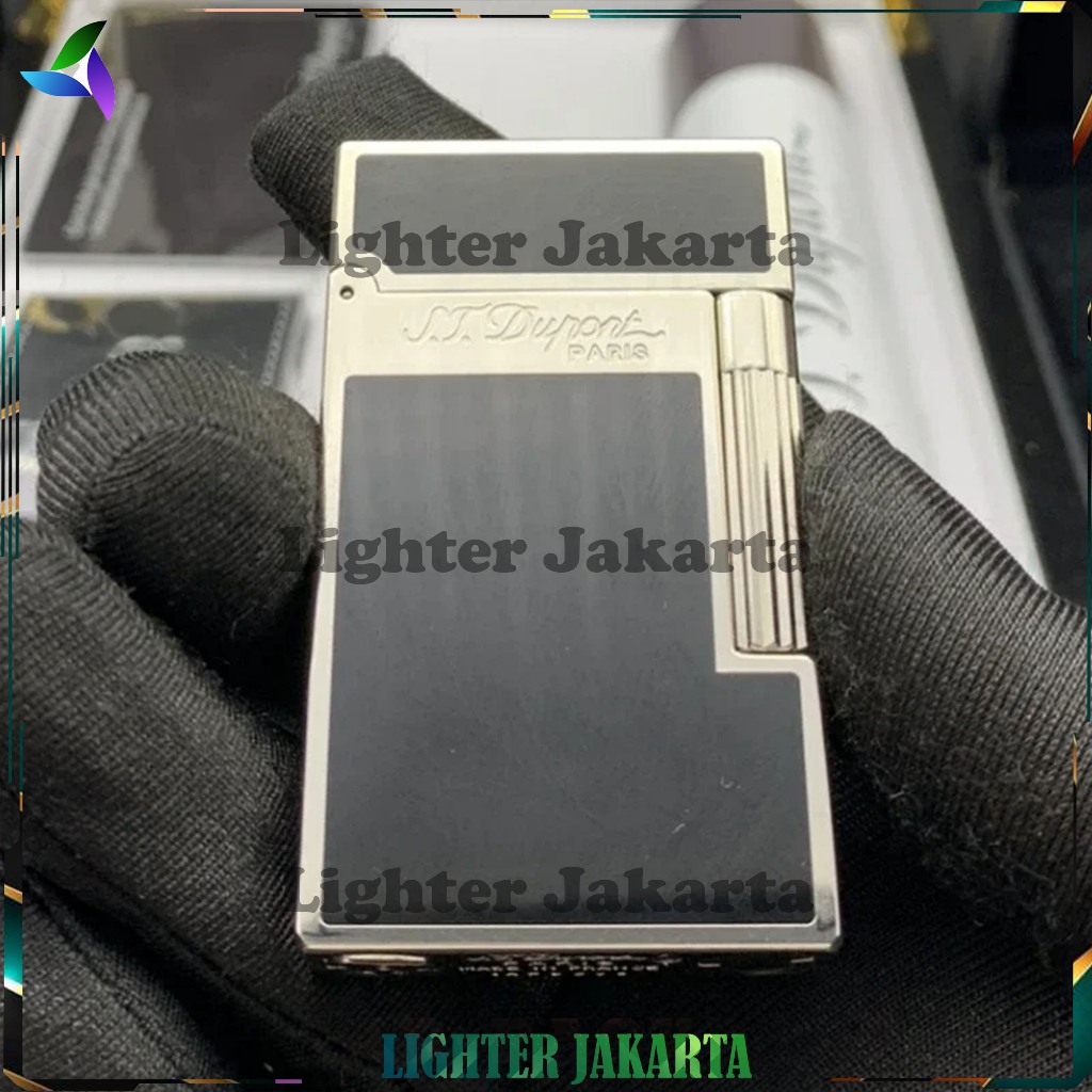 Korek Api St. Dupont Paris Lighter Retro Lacquer Black Silver Ligne 2