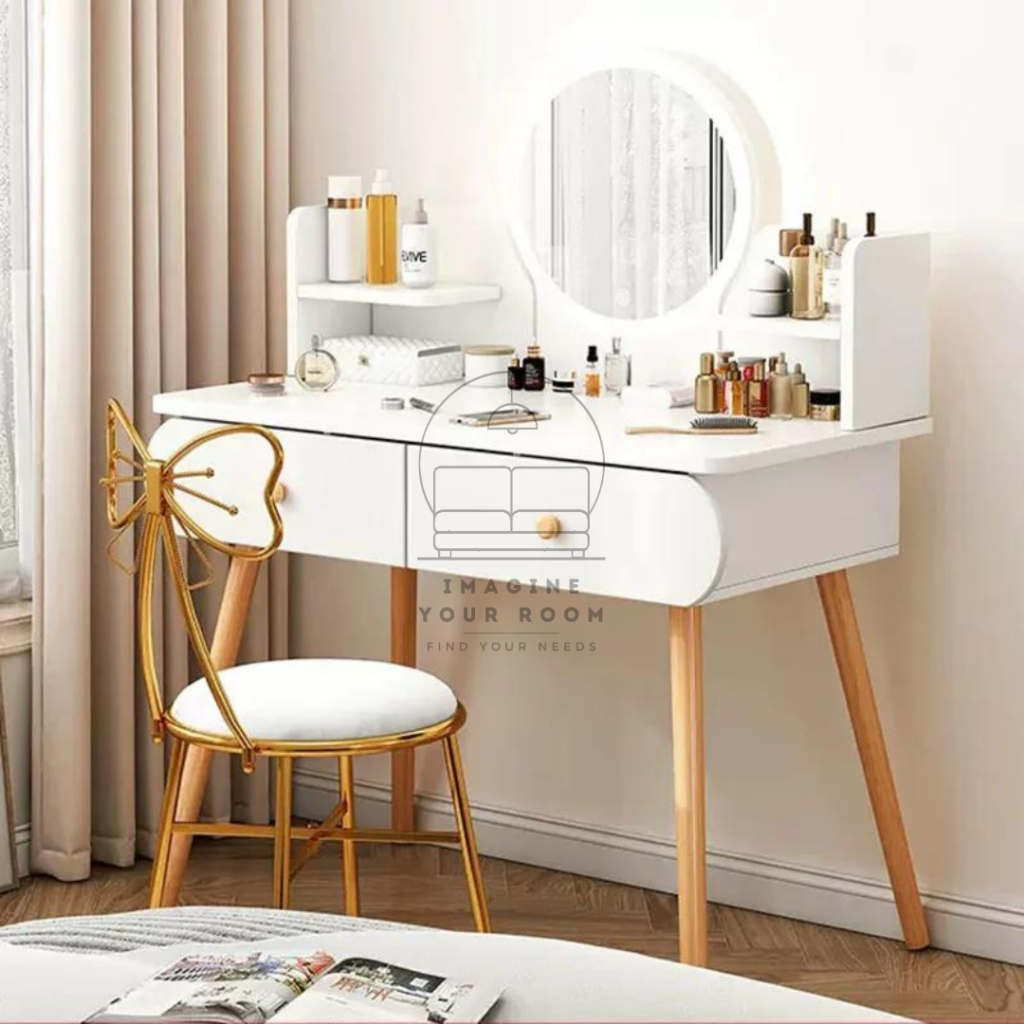 Set Meja Rias Led Meja Skincare Meja Tolet Meja Makeup Meja Rias Minimalis Meja Rias Set Kursi Pita