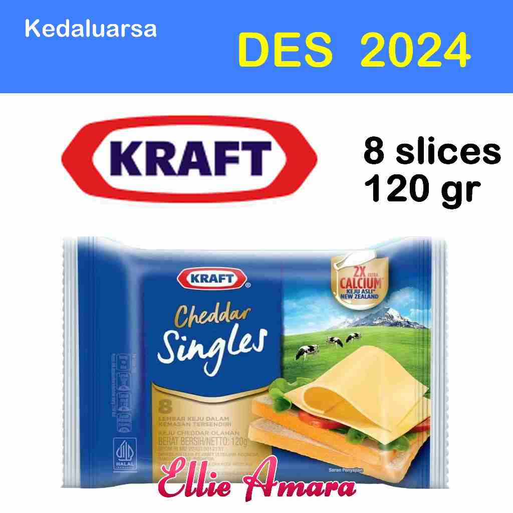 

KRAFT Cheese Cheddar Singles 8 Slice /Keju Singles 120gram