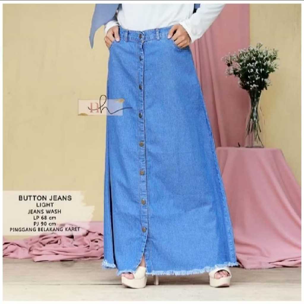 Rok Jeans Panjang Gisca Kancing Depan Murah//Rok jeans wanita terbaru 2024/ Rok jeans panjang