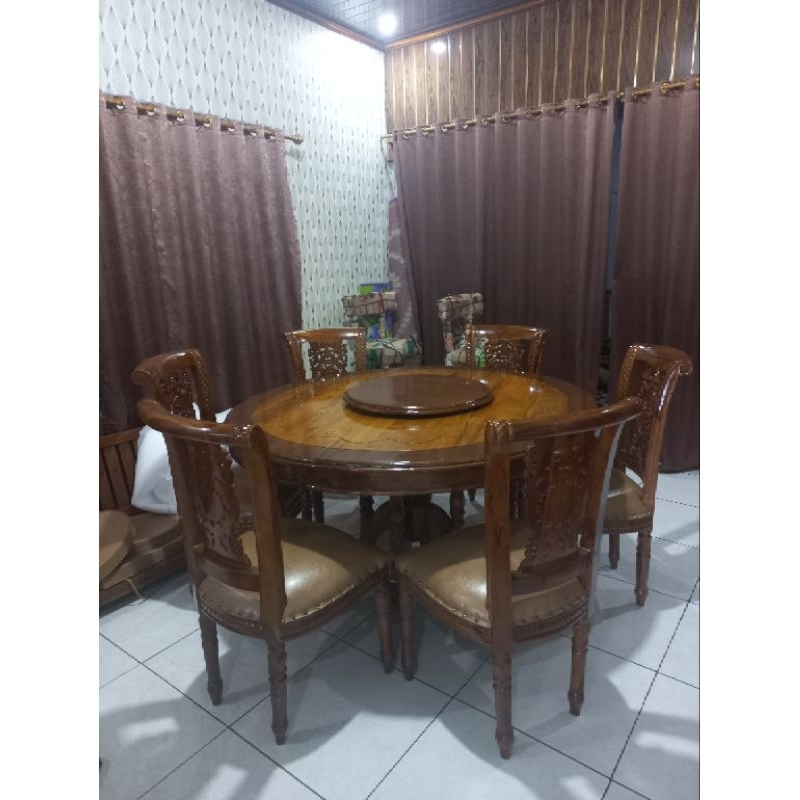 SET MEJA MAKAN UKIR JATI KURSI 6
