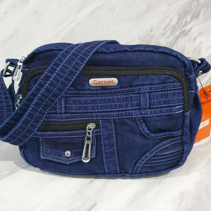 tas selempang wanita bahan jeans denim
