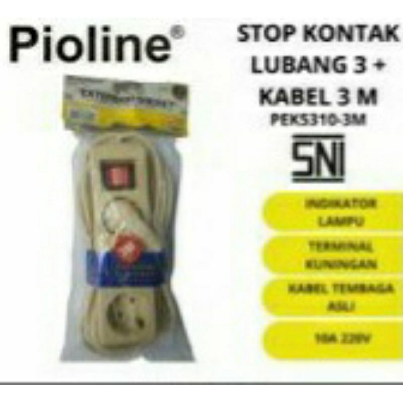 #MAU# Stop Kontak Arde 3 Lubang Pioline PEK-5310 Kabel 3meter 3 M Colokan Rol