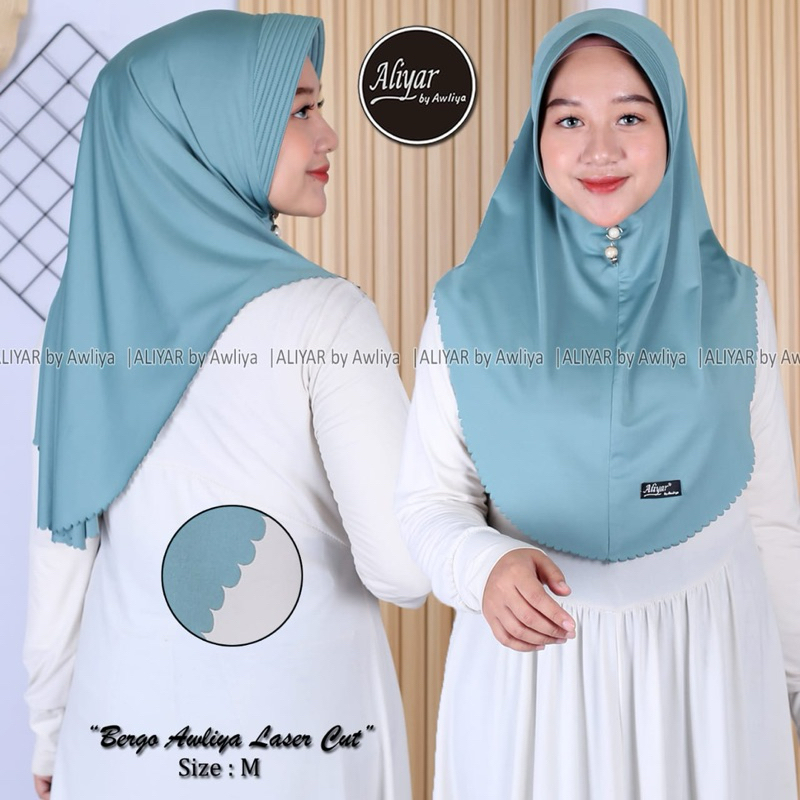 BERGO AWLIYA LASER CUT SIZE M ORIGINAL ALIYAR BY AWLIYA||HIJAB BERGO INSTAN||HIJAB SPORT||HIJAB AWLI