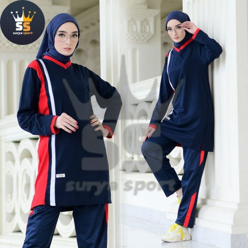 stelan baju olahraga tunik muslimah/baju stelan olahraga tunik/sregam olahraga senam