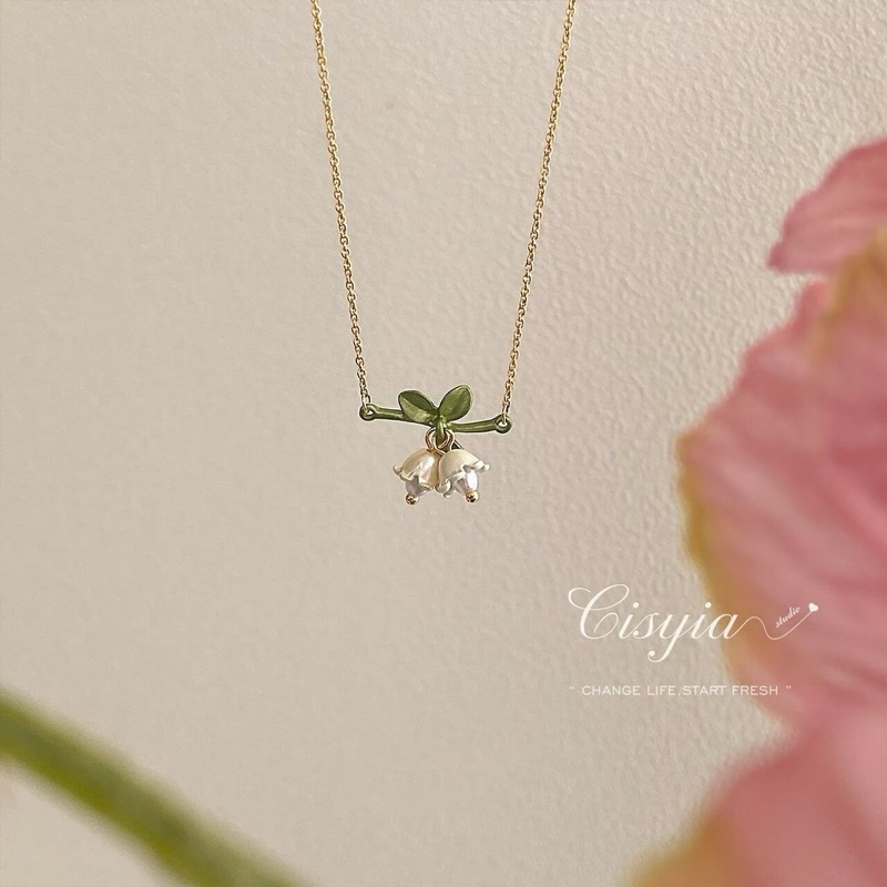 KalungS925 Lily Of The Valley - Kalung Liontin Choker Motif Bunga Lily - Necklace Kalung Silver Styl