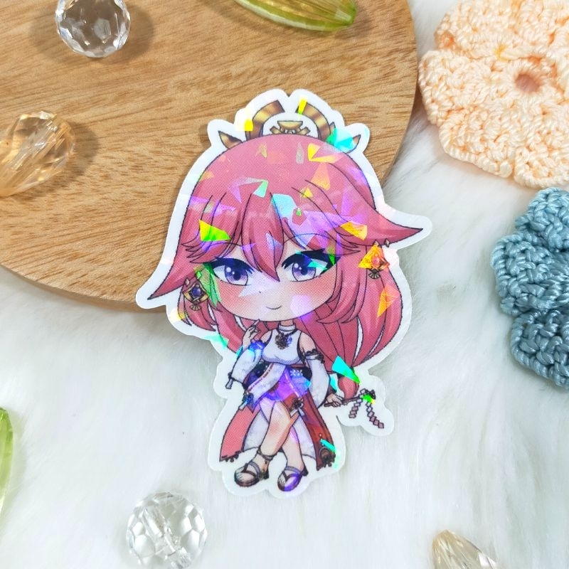 

Sticker Hologram Brokenglass Fanmerch Yae Miko Genshin Impact Original Fanart by Merch Trove