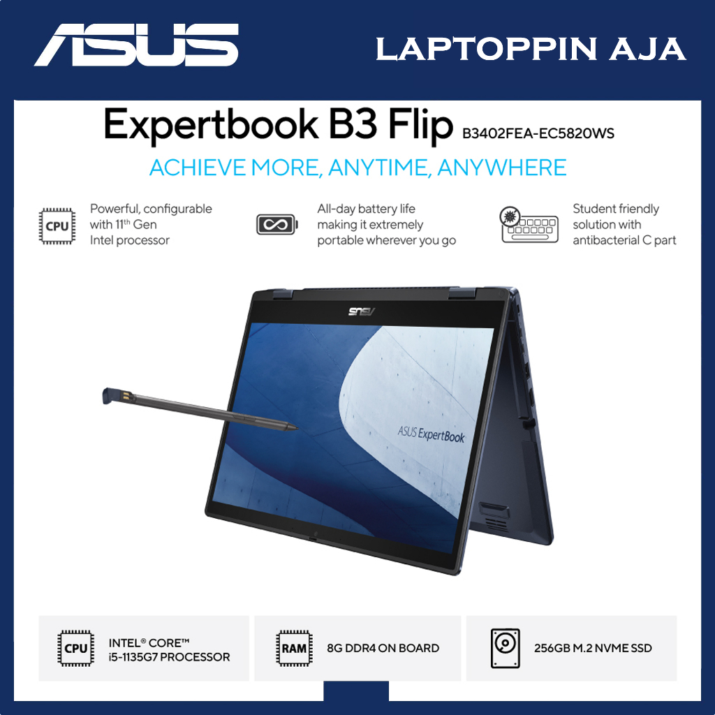 ASUS EXPERTBOOK B3 FLIP B3402FBA CORE I7 1255U MEMORI 8 GB SSD 512 GB WIN 11 + OHS