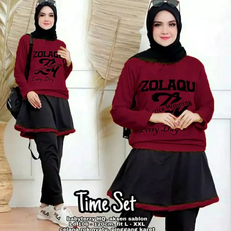 ORDER NOW Setelan Rok Olahraga Wanita Baju Senam Aerobik Zumba Kekinian Babyterry Premium Sablon Blo