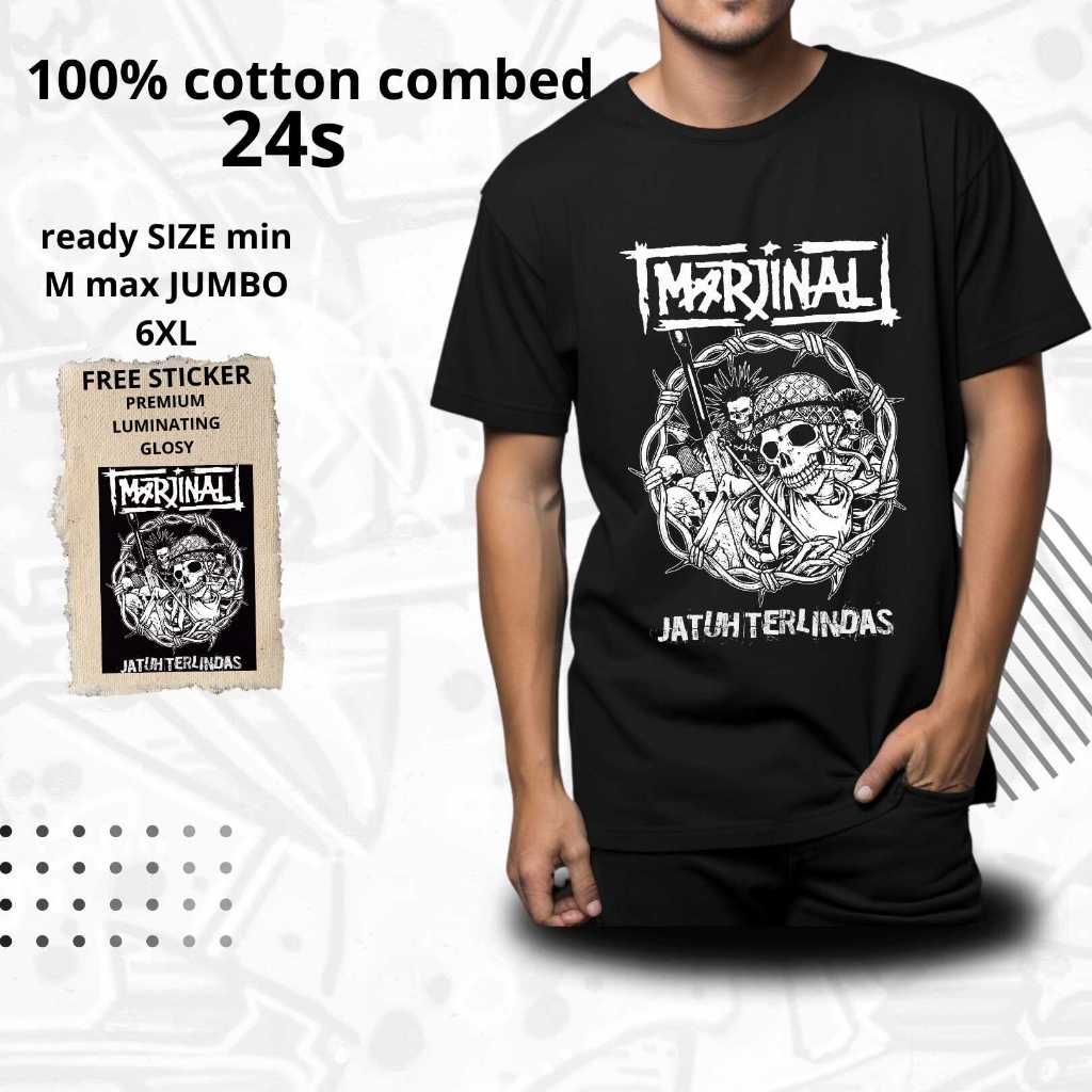 kaos, marjinal jatuh terlindas, bahan cotton combed knitto 24s sablon DTF grade A custom Pendek Oblo