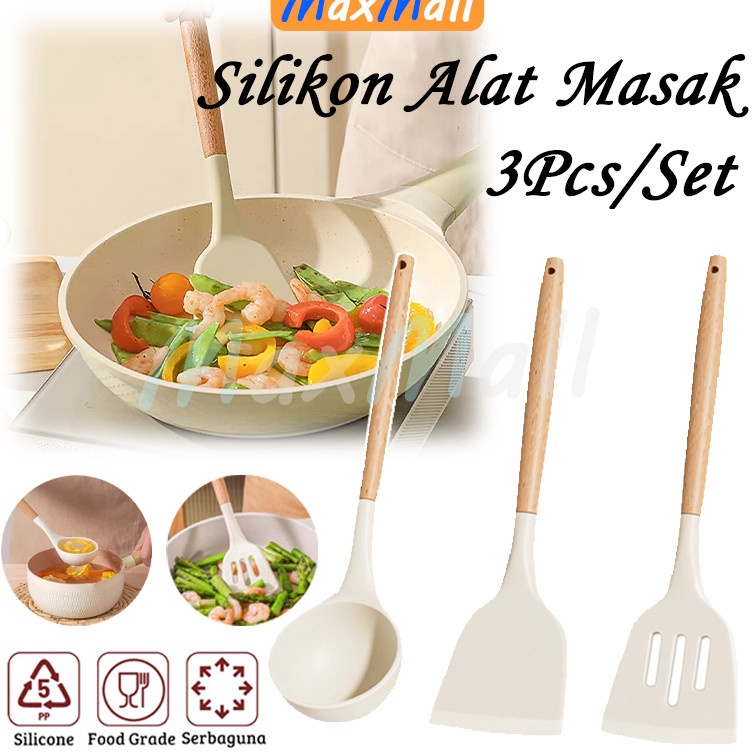 Paling Ekonomis  Silikon Alat Masak Set 3PcsSet Alat Masak Tumis Goreng Spatula Set Silikon Tahan Pa