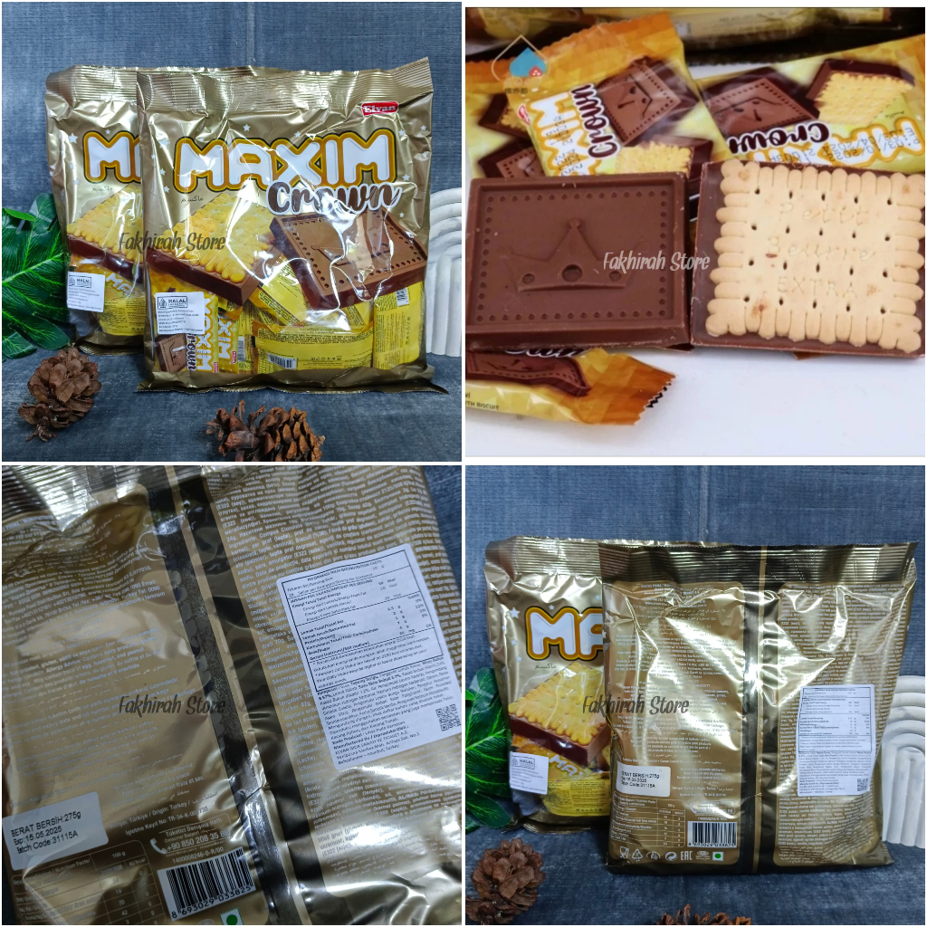 

ELVAN MAXIM CROWN With Biscuit Chocolate 275g Biskuit Coklat Chocolate Biscuit Biskuit Salut Coklat Isi 25 Pcs