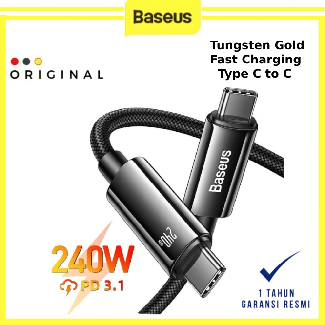 Baseus Tungsten Gold Fast Charging Data Cable Type C to Type C 240W Black - BASEUS ORIGINAL ( CODE 1