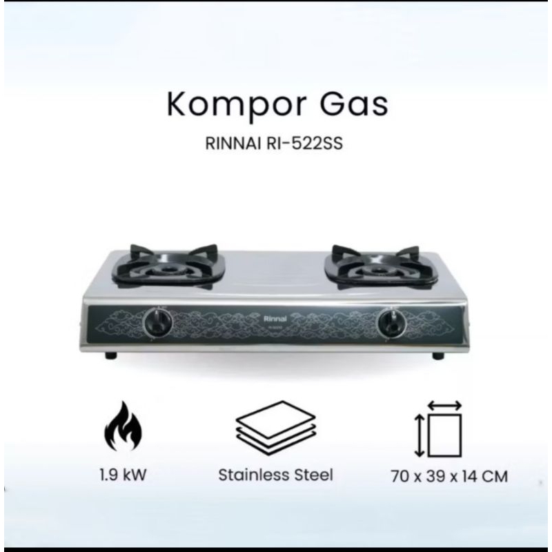 KOMPOR GAS RINNAI RI-522SS / KOMPOR GAS RINNAI 2 TUNGKU RI 522 SS