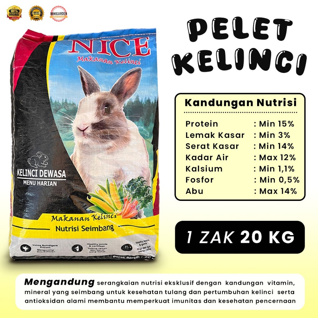 PELET KELINCI ZAK 20KG NICE pakan kelinci makanan kelinci rabbit food pelet karung 20 kg