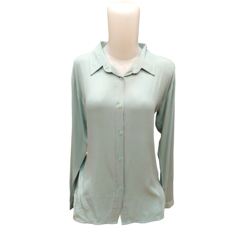 kemeja rayon twill warna hijau sage/ kemeja wanita lengan panjang/ kemeja warna wanita elegan