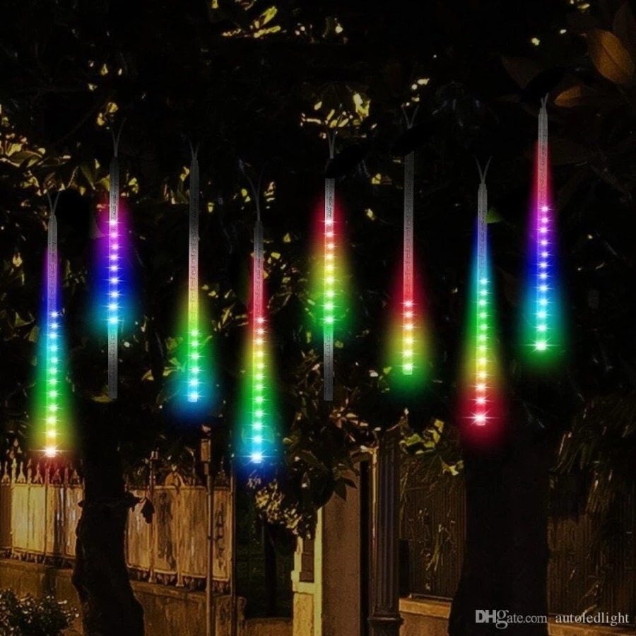 Oppashop_ Lampu Hujan Meteor Tetes Led Isi 8 10 Batang Jatuh Rain Snow Taman Hias Rgb Merah Putih