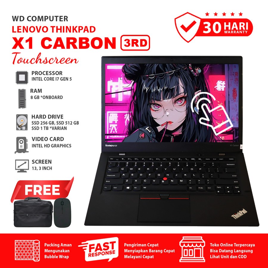 Laptop Lenovo Touchscreen X1 Carbon Gen 3 Core I7 Gen 5 I Ram 8 Gb Ssd 1 TB NVME I Mouse & Tas