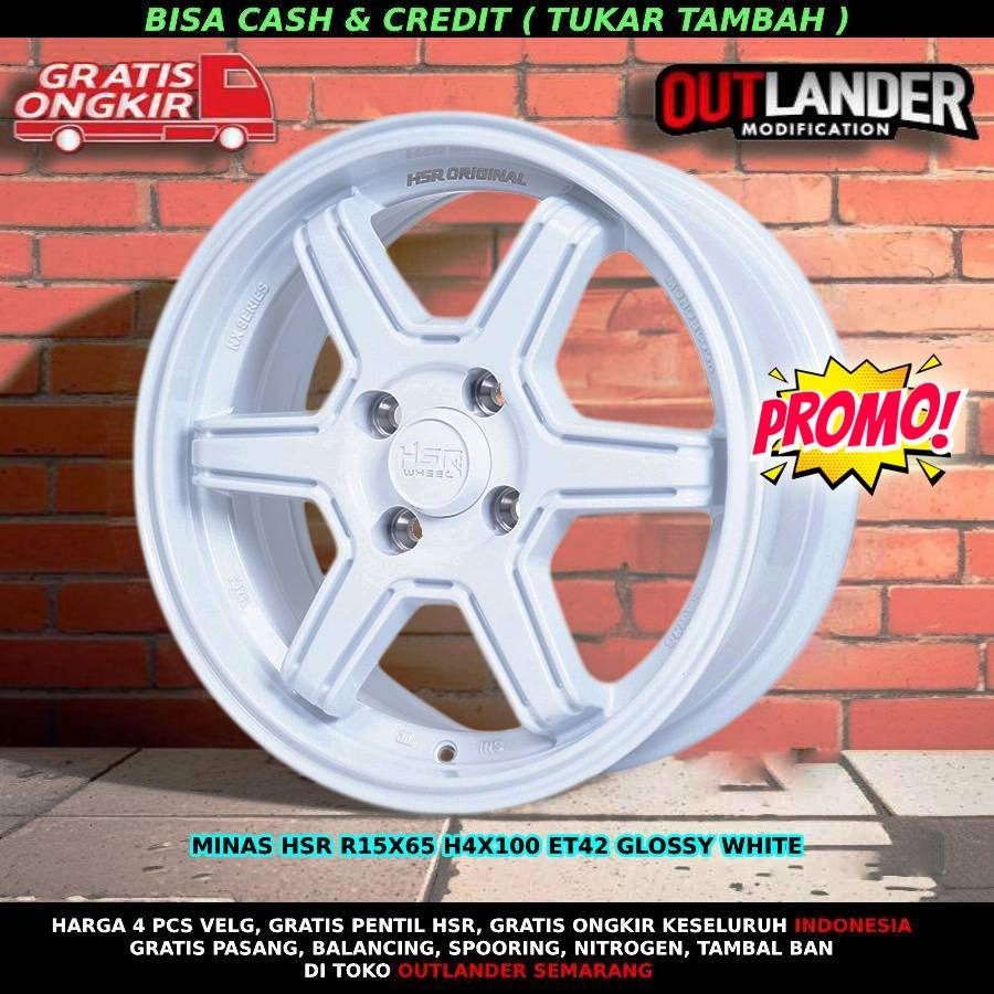 Velg hsr minas r15 pcd 4x100 white ignis mobilio sigra calya avega freed fiesta avega hsr ring 15