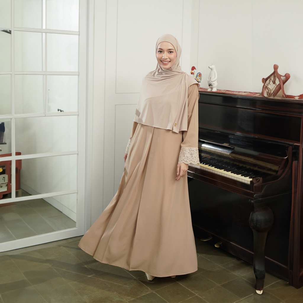TUBITA - Meena Lace Cream Abaya Umroh Gamis Dress Wanita Muslimah Polos