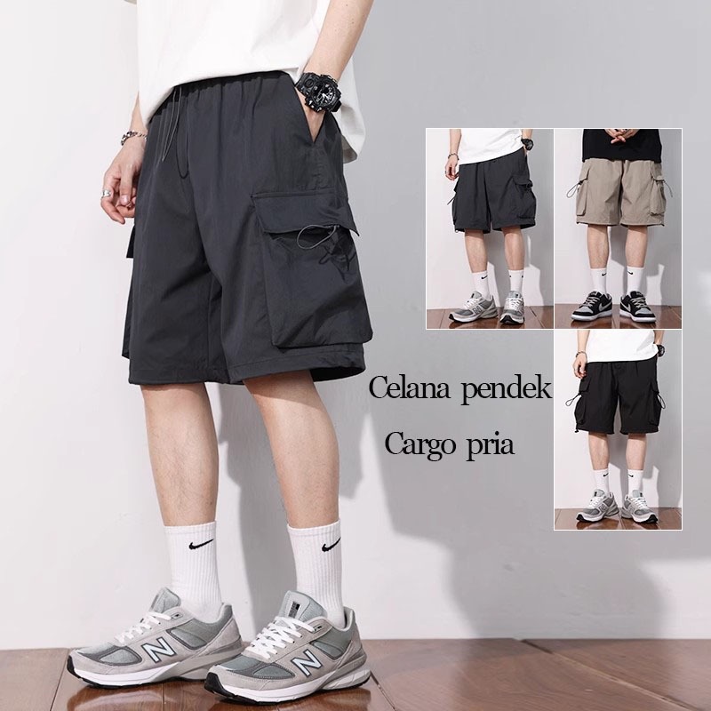 celana cargo pendek pria pinggang karet/celana jogger hitam cowok keren Santai ShortPants Premium