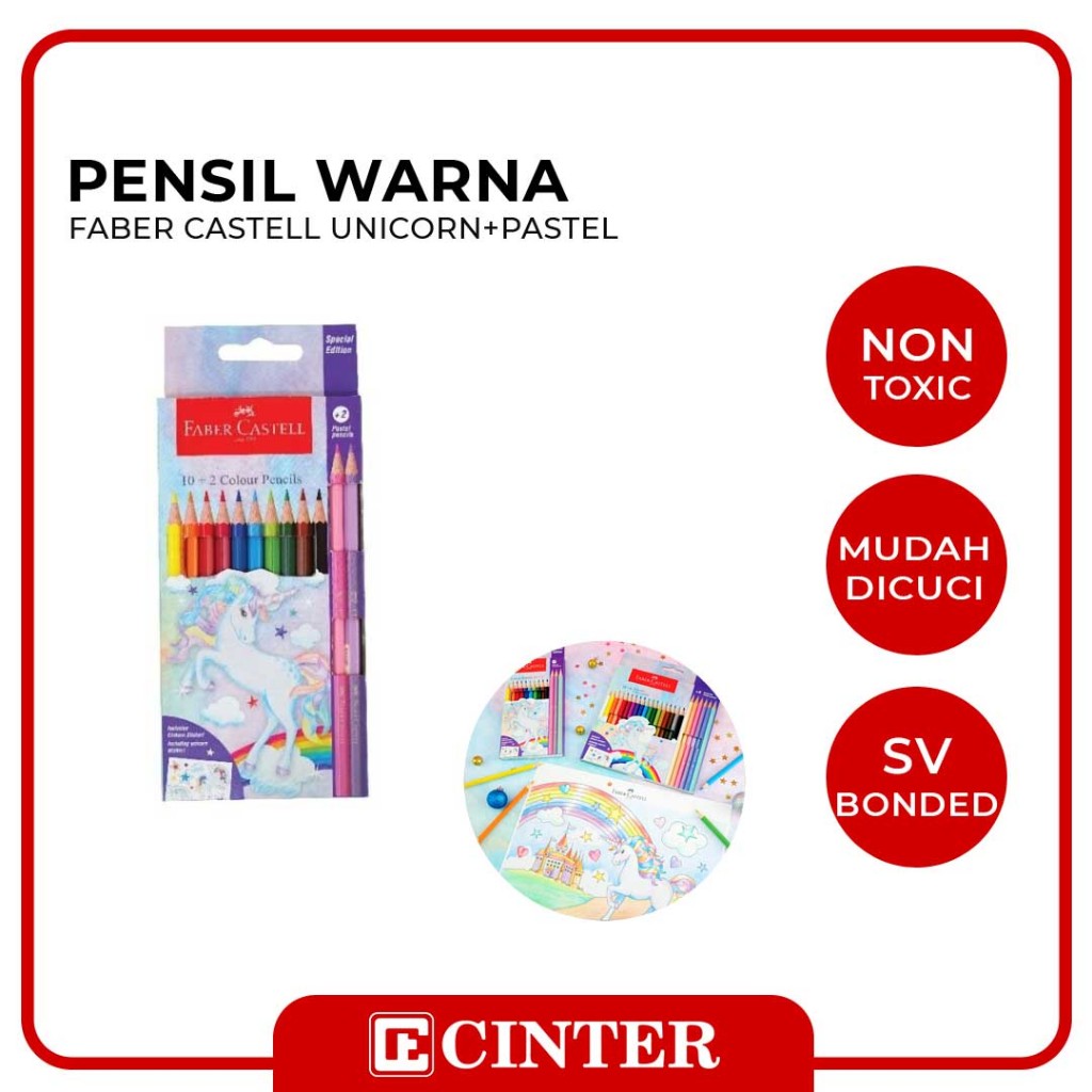 

FABER CASTELL - PENSIL WARNA / PERWARNA / PENSIL KAYU CLASSIC UNICORN + PASTEL 12 WARNA