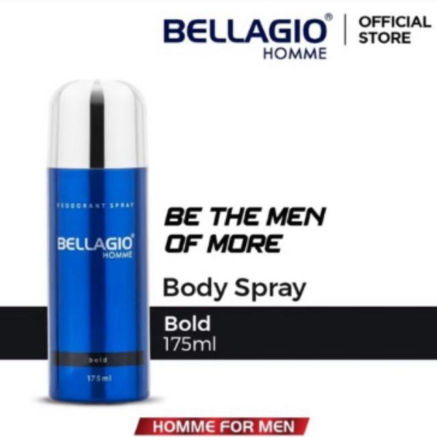 BELLAGIO HOMME DEODORANT SPRAY BOLD I BLACK HITAM BODY SPRAY PARFUME PRIA 175ml