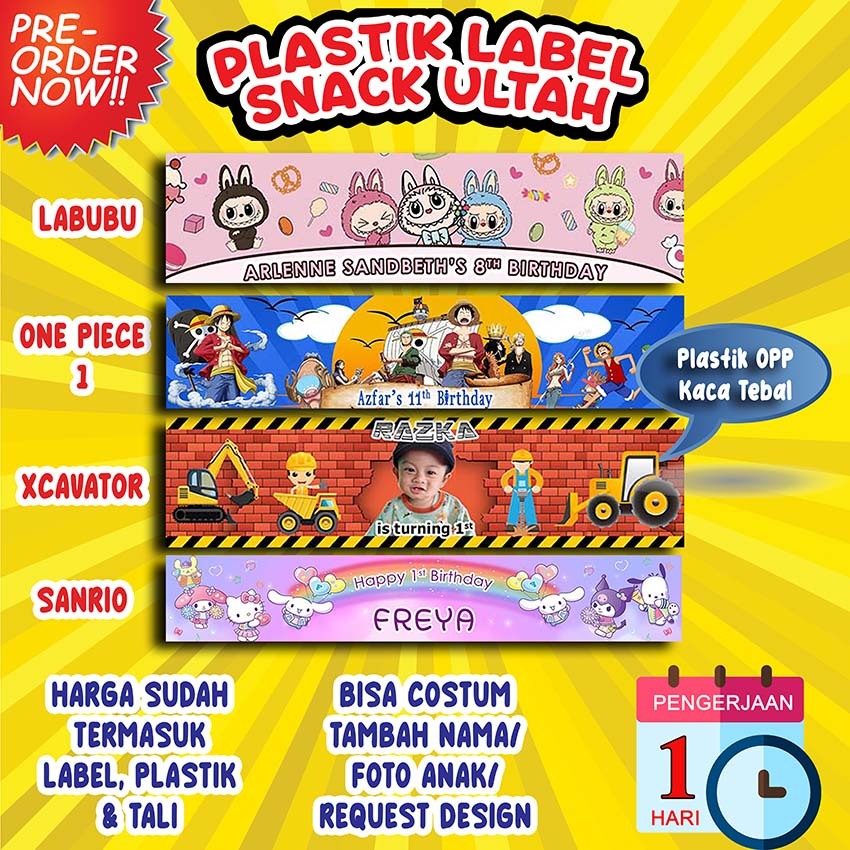 

(CUSTOM TAMBAH NAMA & FOTO) PLASTIK SNACK, PLASTIK LABEL SNACK ULANG TAHUN CUSTOM
