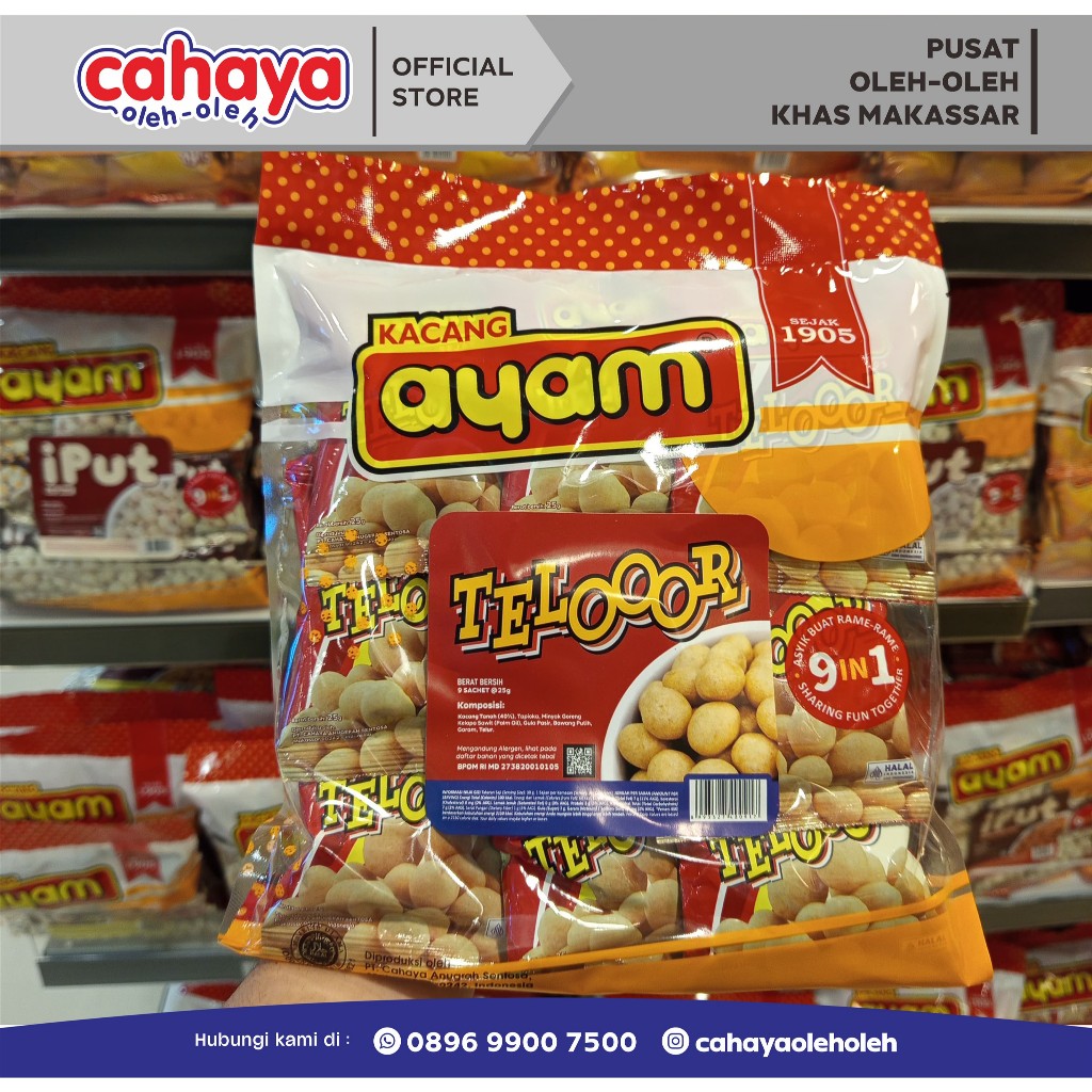 

Kacang Ayam Telooor / Kacang Telur / Kacang Telor Cahaya Oleh Oleh Khas Makassar 225gr 9 in 1