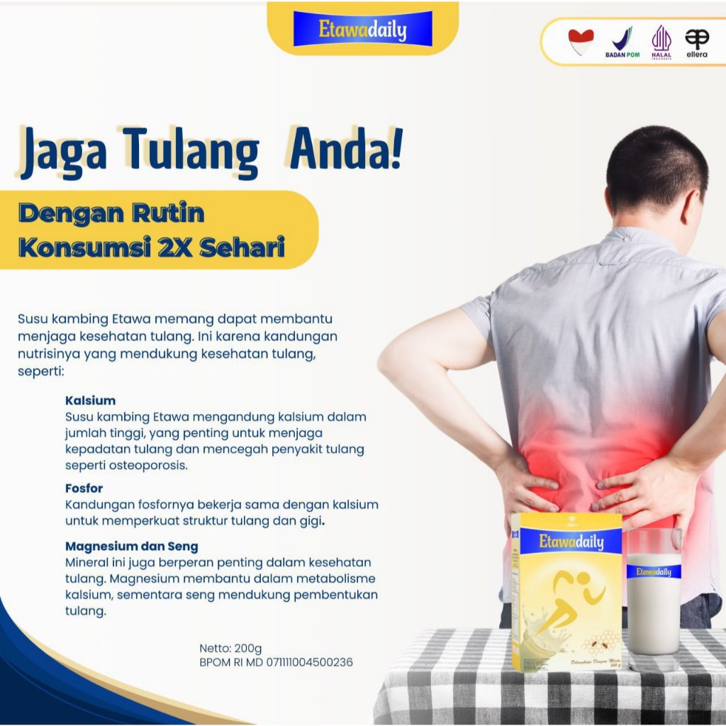 

Susu Kambing Etawa Daily Plus Madu 200 gram Mengatasi Tulang Dan Persendian