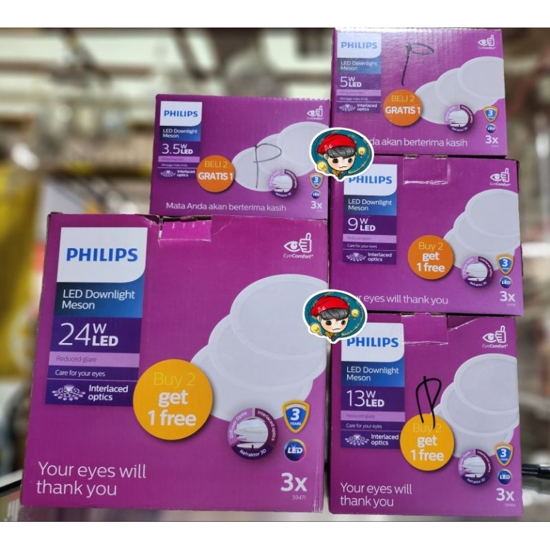 Paket 1 Kotak isi-3 Downlight LED Philips Meson Cool Daylight & WarmWhite