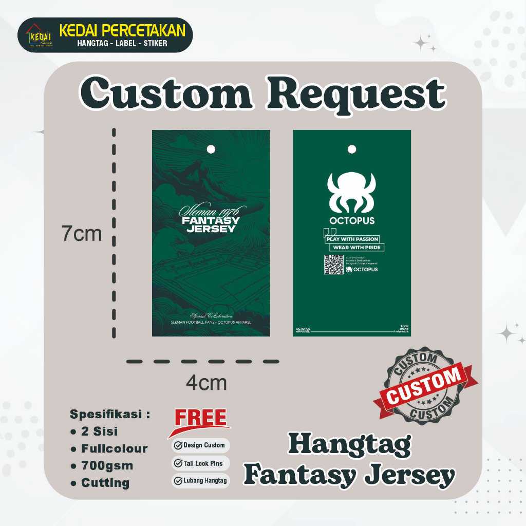 

HANGTAG FANTASY JERSEY 4x7cm hantag aksesoris handtag Souvenir hangtag Custom hentek thank you handstag hangteg merk price tag label baju lebel merek bonus tali (HTFJ) 2 Sisi