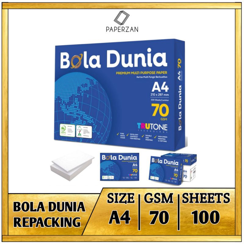 

Kertas HVS A4 70 Gram 1 Kg 200 Lembar Bola Dunia