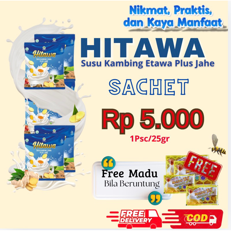 

HITAWA SACHET [1Pcs][Free Madu Sachet Bila Beruntung] SUSU KAMBING ETAWA Membantu Menguatkan Tulang,