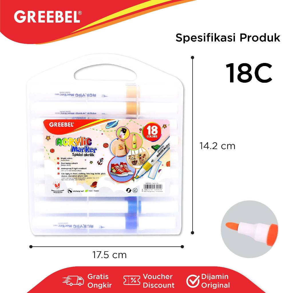 

D3W! GREEBEL Acrylic Marker / Acrylic Marker 18 Warna / Greebel Acrylic Marker Single Head Gmas 18C