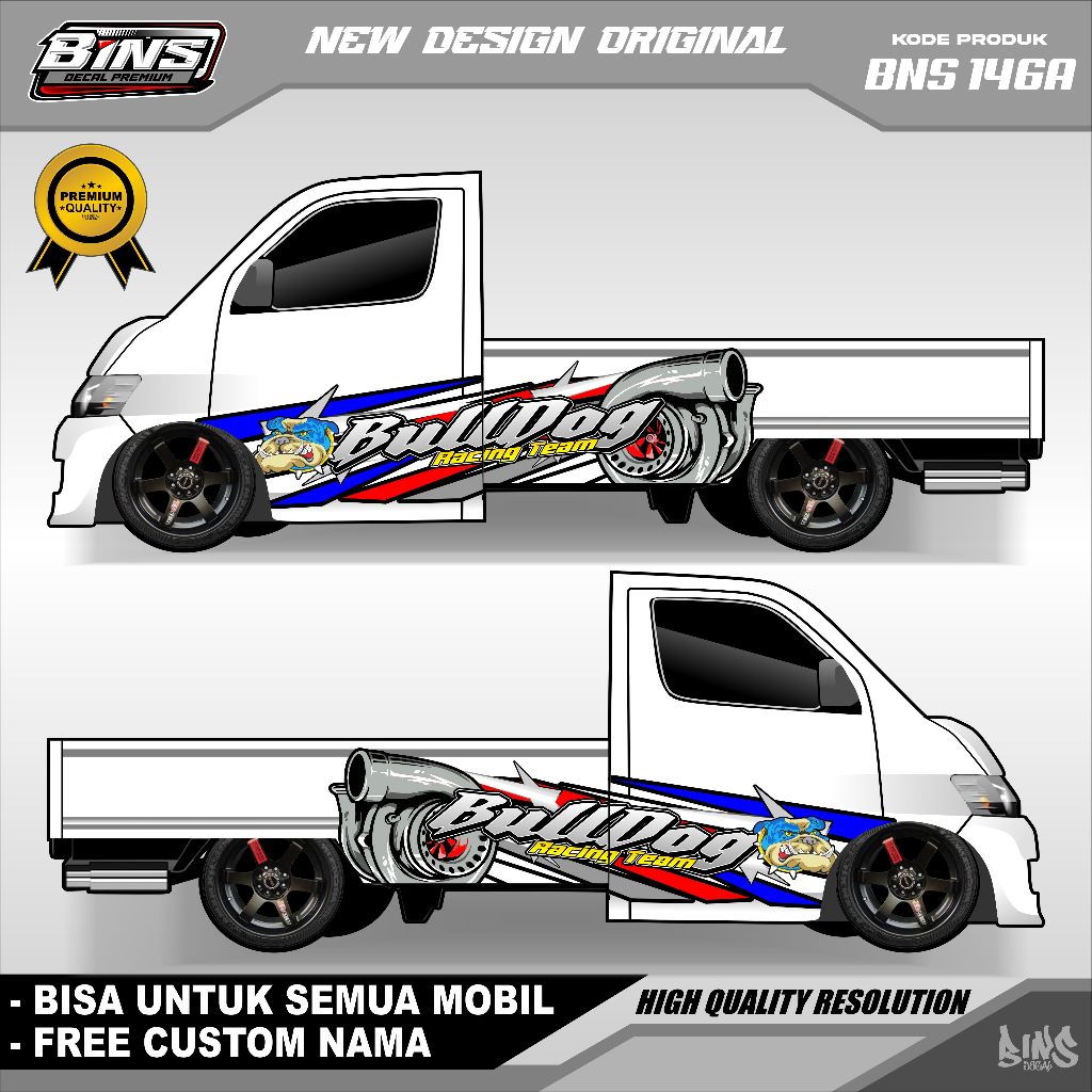 BNS146-DECAL STIKER MOBIL PICK UP CARRY FUTURA GRANDMAX L300 BISA TULIS NAMA GRATIS