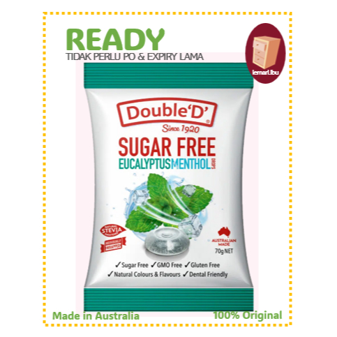 

Permen Bebas Gula Double ‘D’ SUGAR FREE Eucalyptus 70g/Permen Menthol Bebas Gula - 100% ORIGINAL Australia