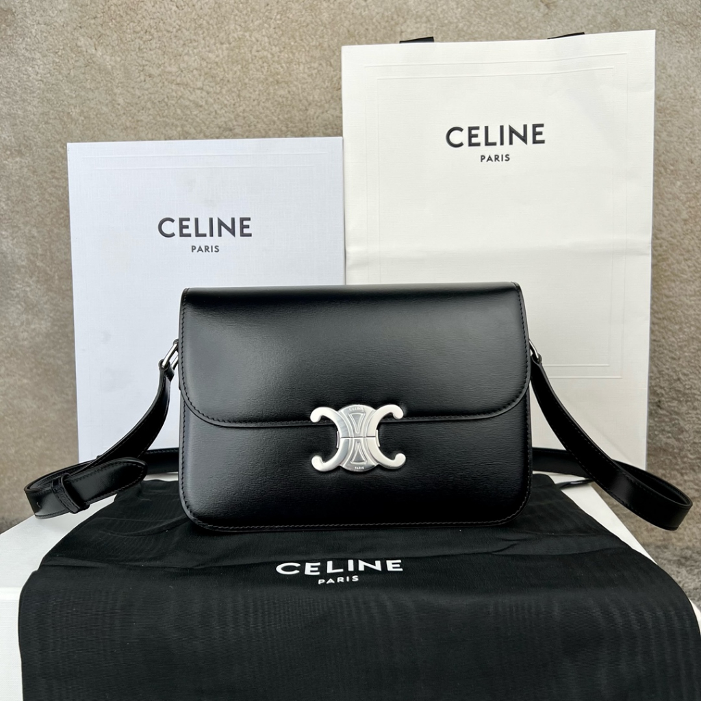 Tas Celine Shiny Calfskin Triomphe Teen Shoulder Bag