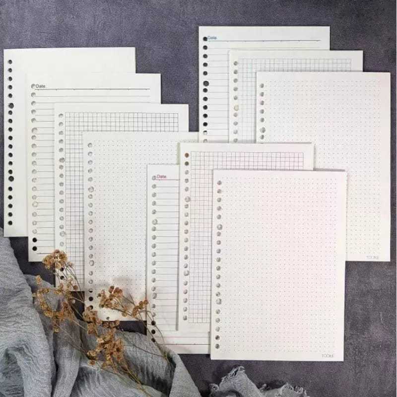 

Loose Leaf Kertas Binder A5, Dan B5 Kertas File Isi Binder Isi 25 Lembar Grid , Blank , Line , Dotted Bahan 90 Gsm