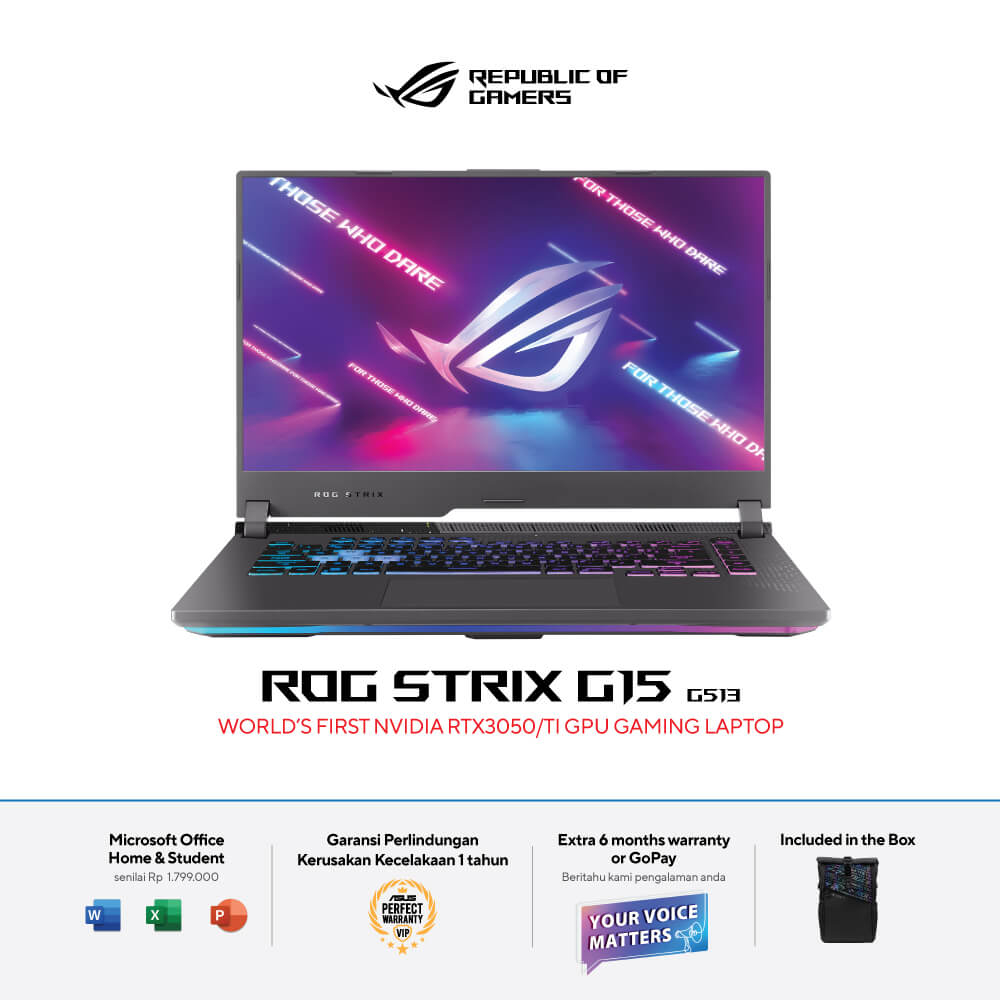 ASUS ROG STRIX G15 G513RM RYZEN 7 6800H MEMORI 16 GB SSD 512 GB RTX3060 WIN 11 + OHS