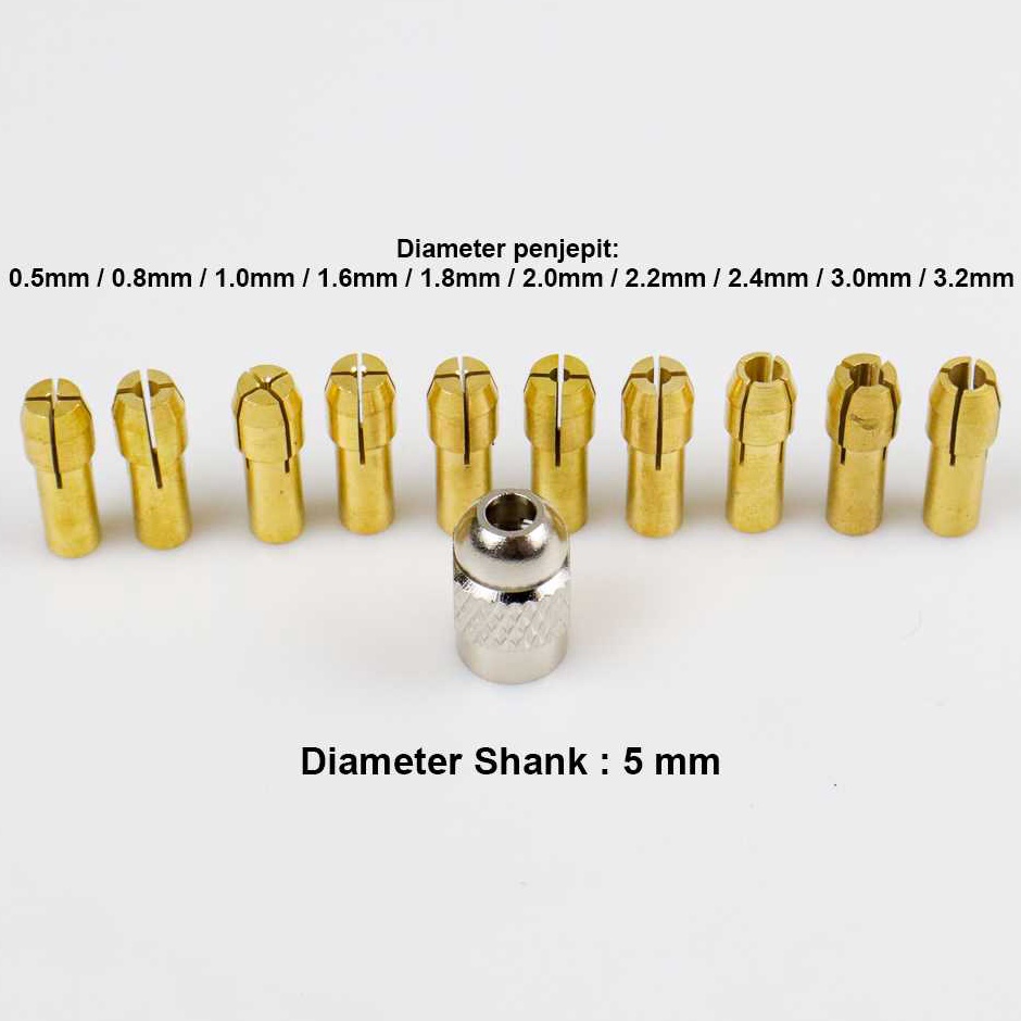 Pusat Diskon 1SET Lengkap 11 PCS Chuck Penjepit Penghubung Mata Bor Drill Brass Collet 532 mm Penjep