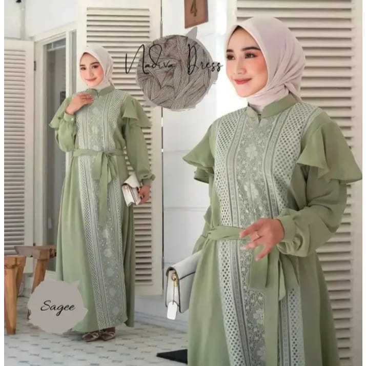 HN - Nadiva Dress Gamis Wanita Terbaru Mewah Kekinian bahan Crinkle Mix Brokat Malika