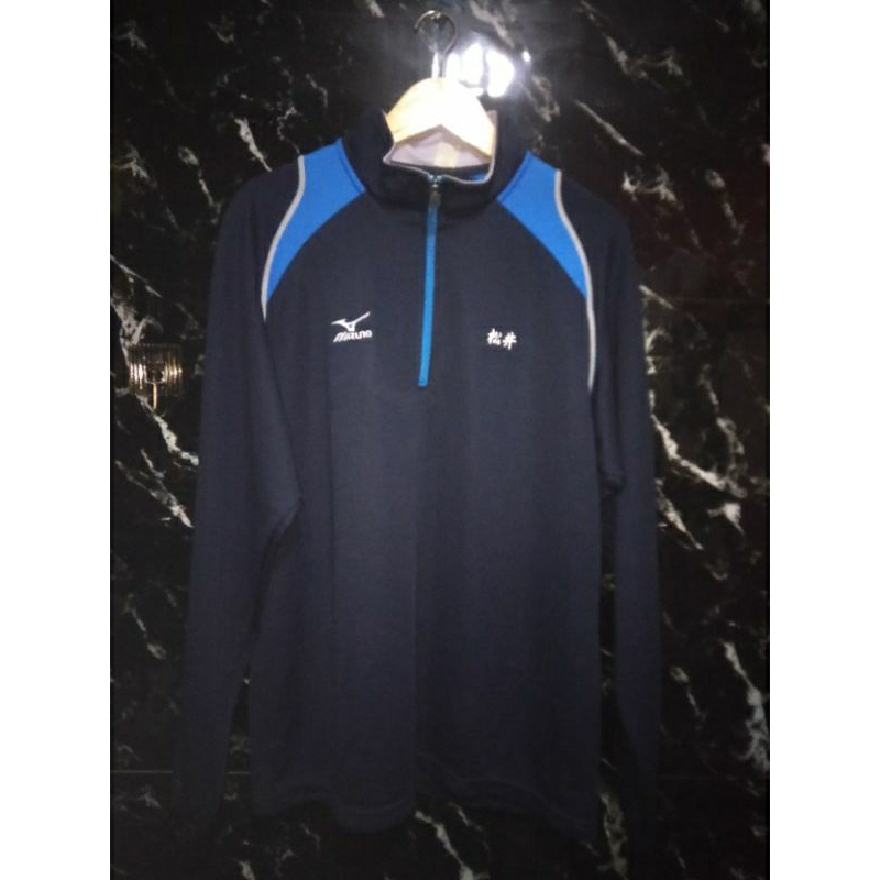 Outfit Olahraga Tracktop Mizuno Original Jogging Running Fashion Style Warna Hitam Biru