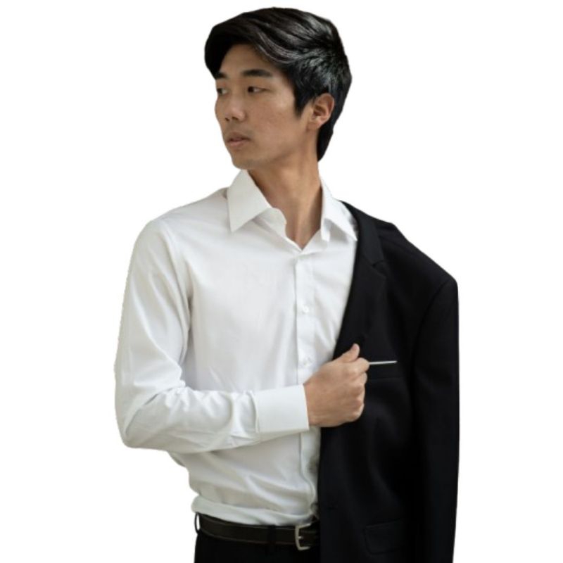 Nubade - Kemeja Polos Pria Daleman Jas Lengan Panjang Warna Putih