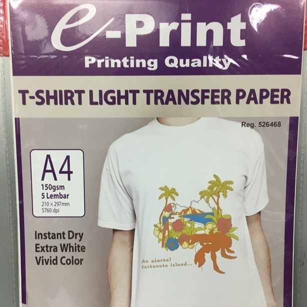 

Promo T-Shirt Light Transfer Paper e-Print A4 150Gsm 5 Lembar Kertas Baju TShirt Terang / Putih